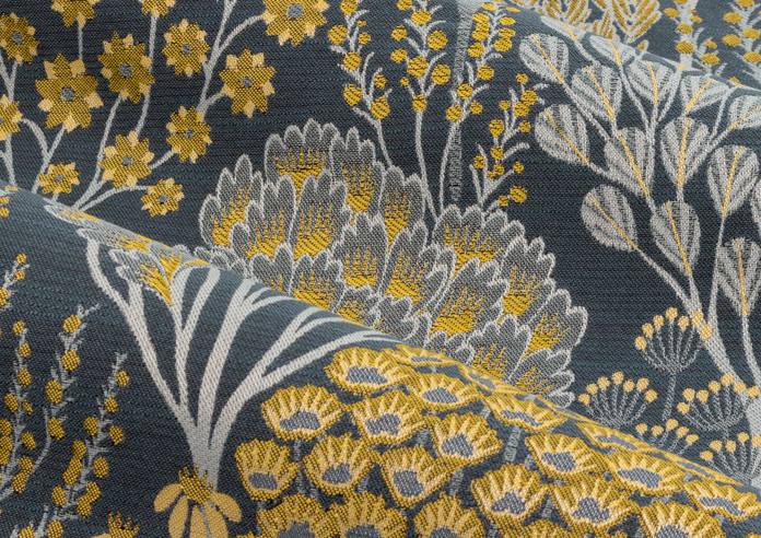 Ophelia Pencil Pleat, Blue/Saffron - Ready Made Curtains - Image 4